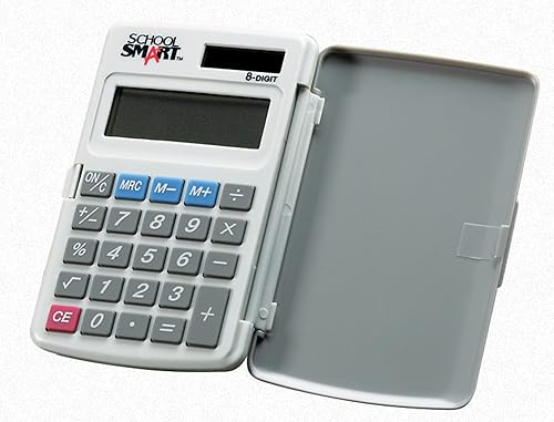 School Smart Calculadora de bolsillo de doble potencia LCD de 8 dígitos, 2-7/8 x 3/8 x 4-5/8 pulgadas