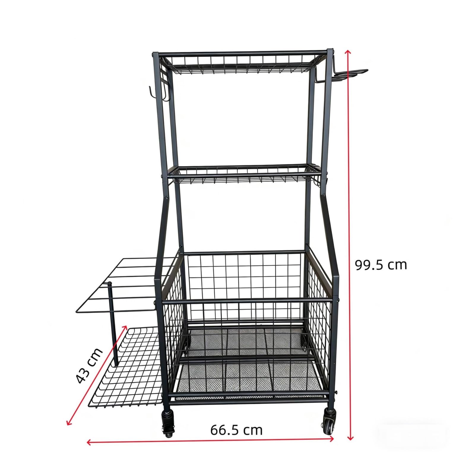 Carrello in Metallo con Ruote Multiuso Carrello Organizer con Ganci Compatto Scaffale per Palestra, Scuola