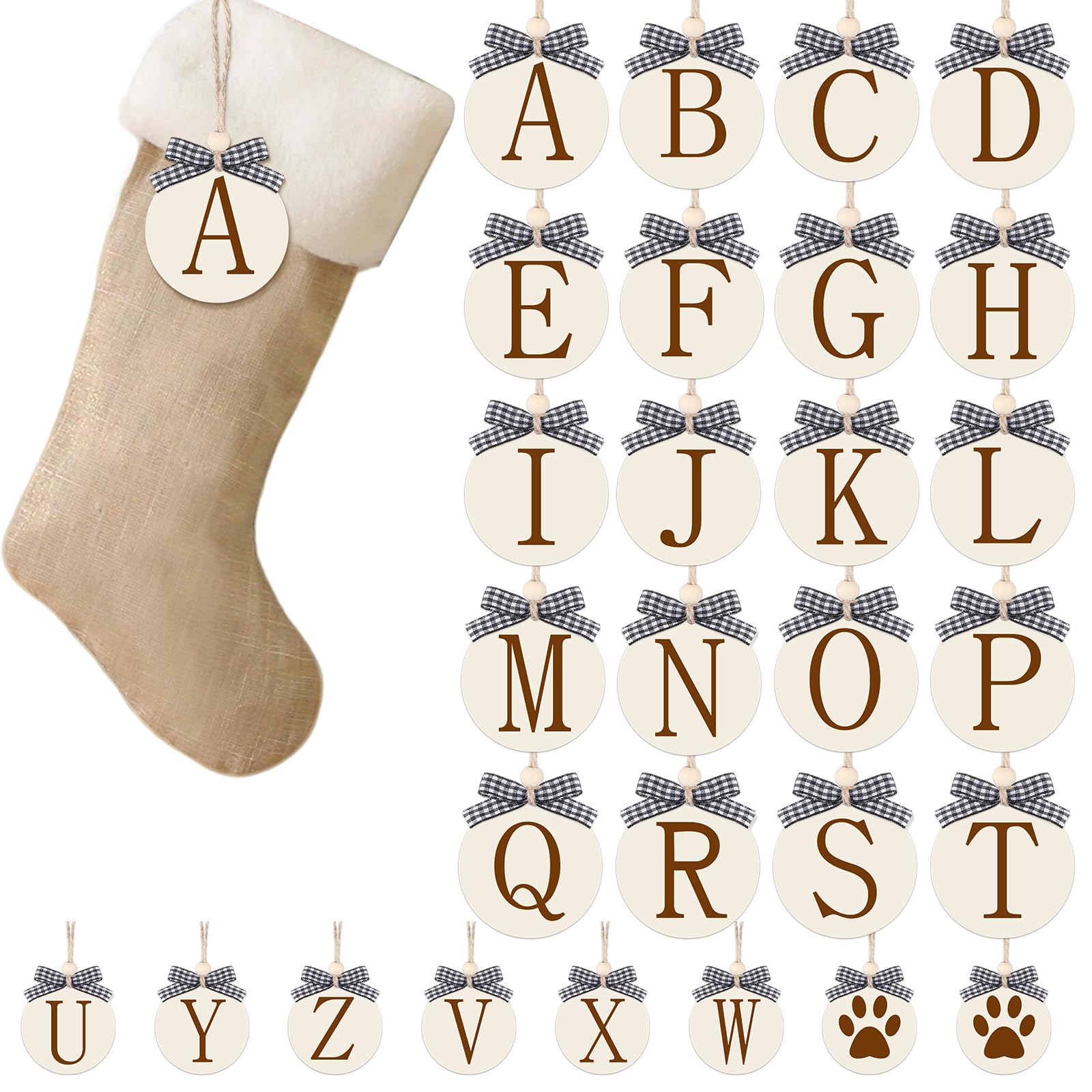 Étiquettes de Noël en bois avec perles de suspension pour un style rustique chic