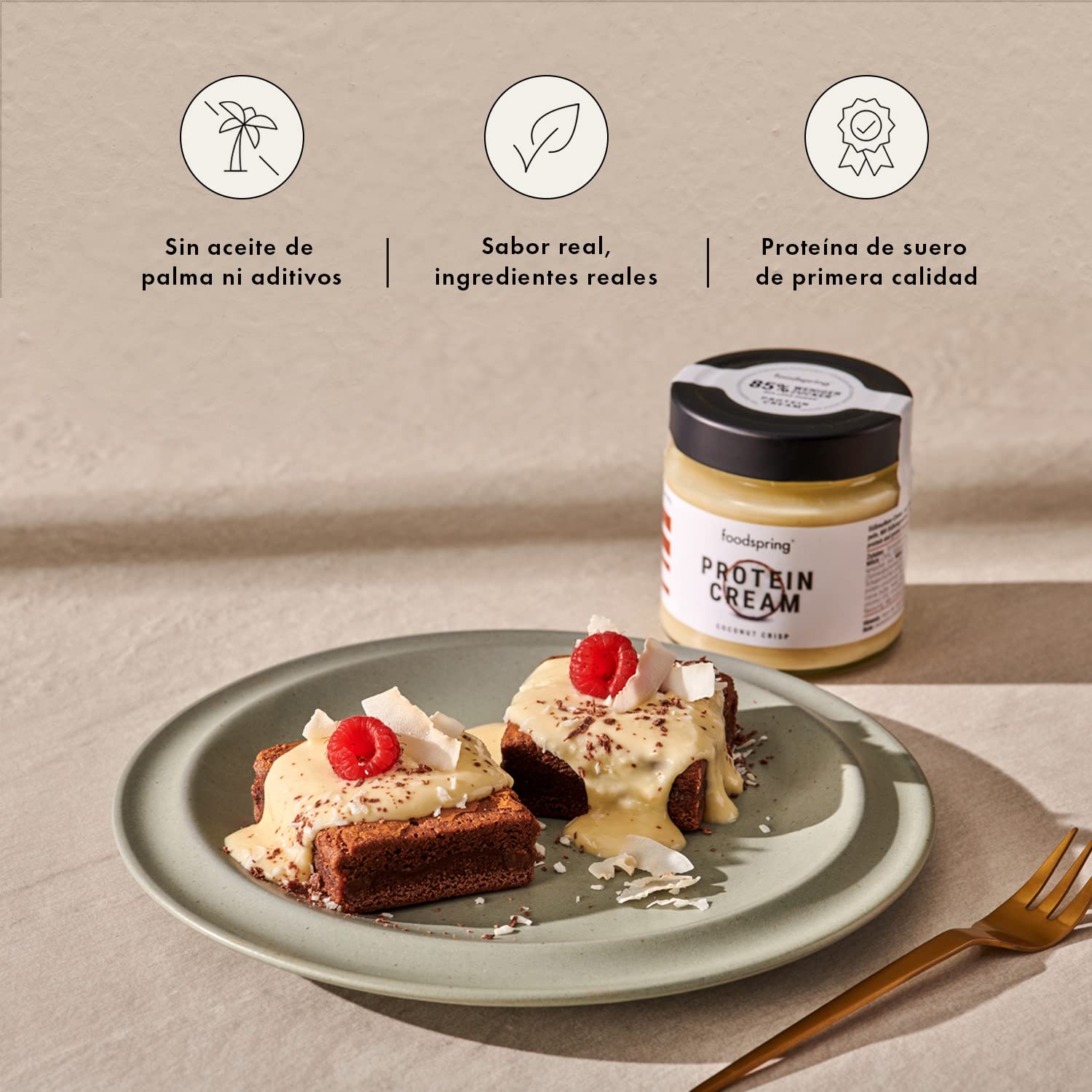 foodspring Crema Proteica, Coco, Pack de 3 x 200g, Extremadamente cremosa, Con 85% menos de azúcar