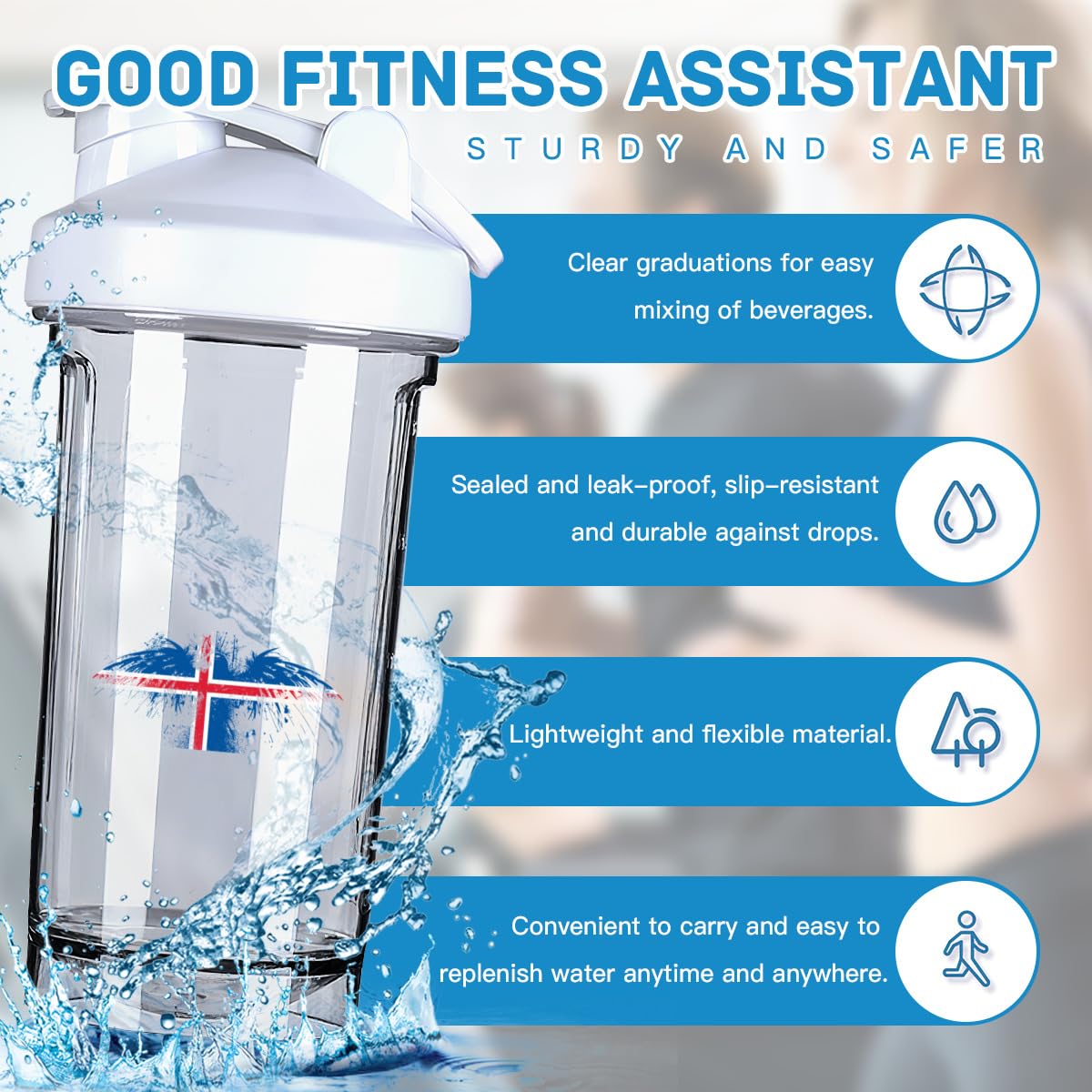 Iceland Icelander Flag 18 Ounce Shaker Bottle Drink Mixer Leak-proof Pre Workout Protein Shakes Meal Replacement Shakes Bottles 500ML/18 Oz White