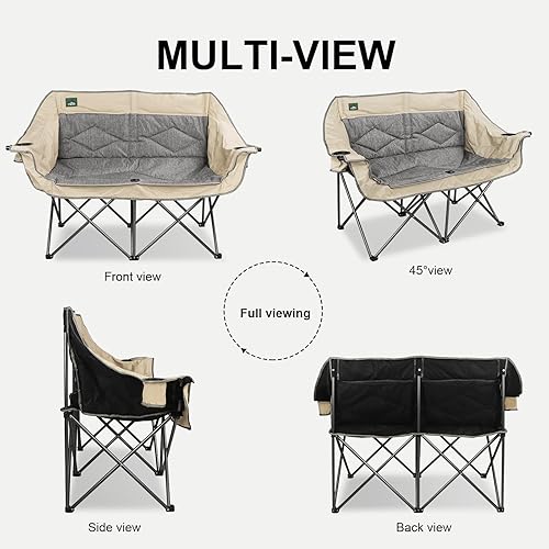 Miniatura 5 de Northroad Silla plegable para campamento, portátil, doble dúo, silla de jardín acolchada completa para sofá de 2 personas con 2 portavasos para
