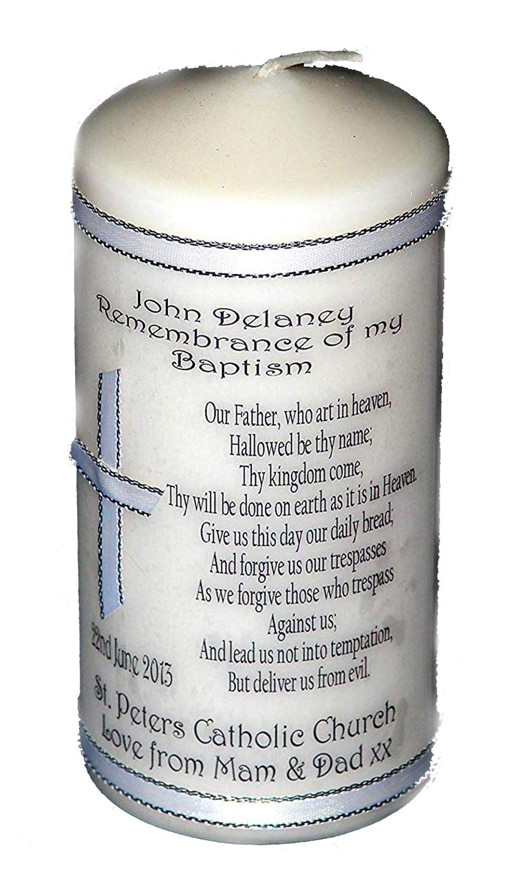 Cellini White Lord's Prayer Personalised Baptism Candle Gift