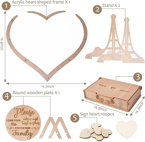 Miniatura 2 de Libro de invitados de boda alternativo, rústico para que los invitados firman, marco con corazones para recepción, decoraciones, graduación, baby