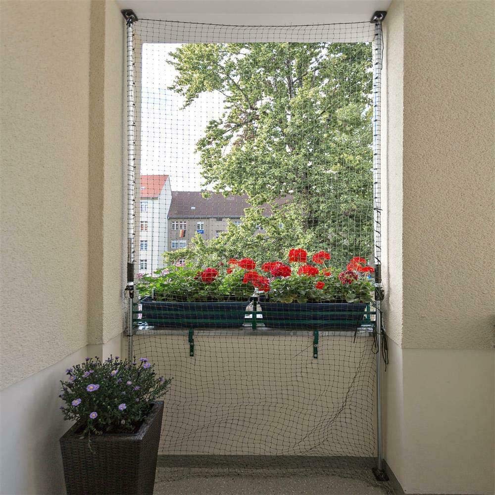 ALLEGRA Katzennetz (2 Stangen á 1m-1,75m + Netz 4x3m, Netz Geknotet Grün)