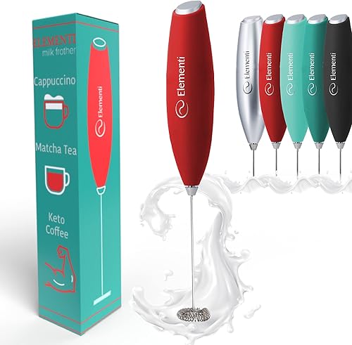 Elementi Espumador de leche de mano matcha rojo mezclador de café eléctrico de mano agitador de café eléctrico batidora de mano espumador de café