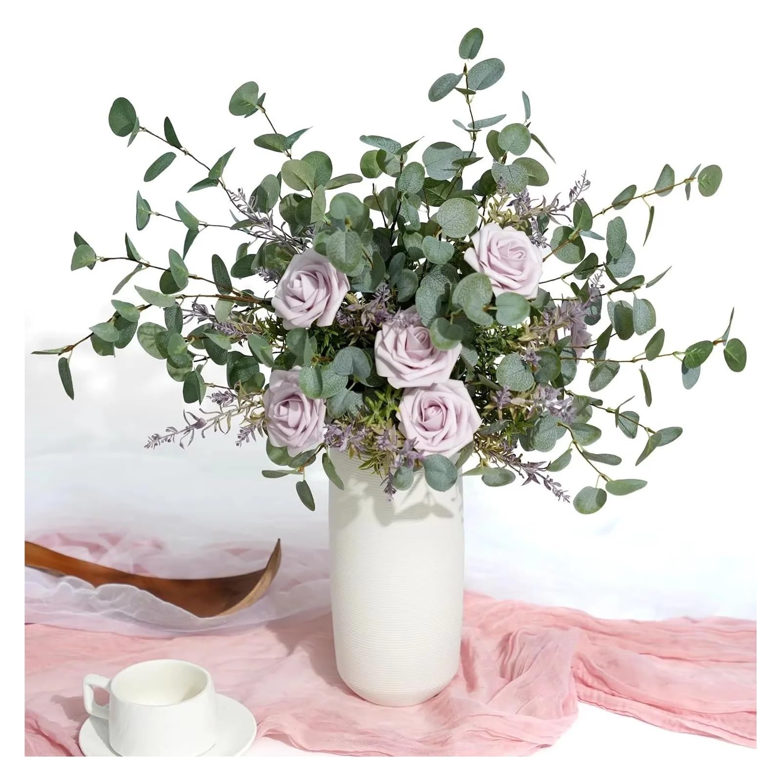 Mazzi di Fiori Artificiali di Eucalipto 3/5/10 pezzi altezza piante artificiali steli di eucalipto verde plastica seta floreale for vaso casa festa nozze dicembre(3PCS)