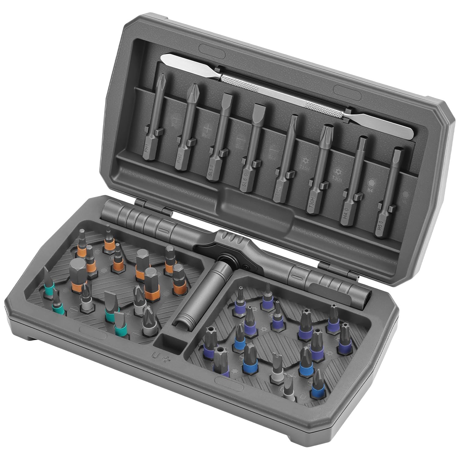 Jeu de Tournevis à Cliquet en Acier S2 QWORK avec Kit d'outils Magnétique de Précision