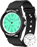 Watch for Men Women Big Face Classic Analog Quartz Sports Backlight Unisex Waterproof Nurse Watch for Medical Army Military Time with Second Hand Easy to Read Casual Wristwatch