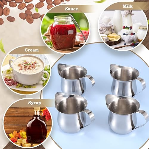 Miniatura 5 de Honeydak 4 piezas de jarra de espuma para crema, recipiente de campana de 3 onzas, taza de vertido de espresso, mini vaso de acero inoxidable,
