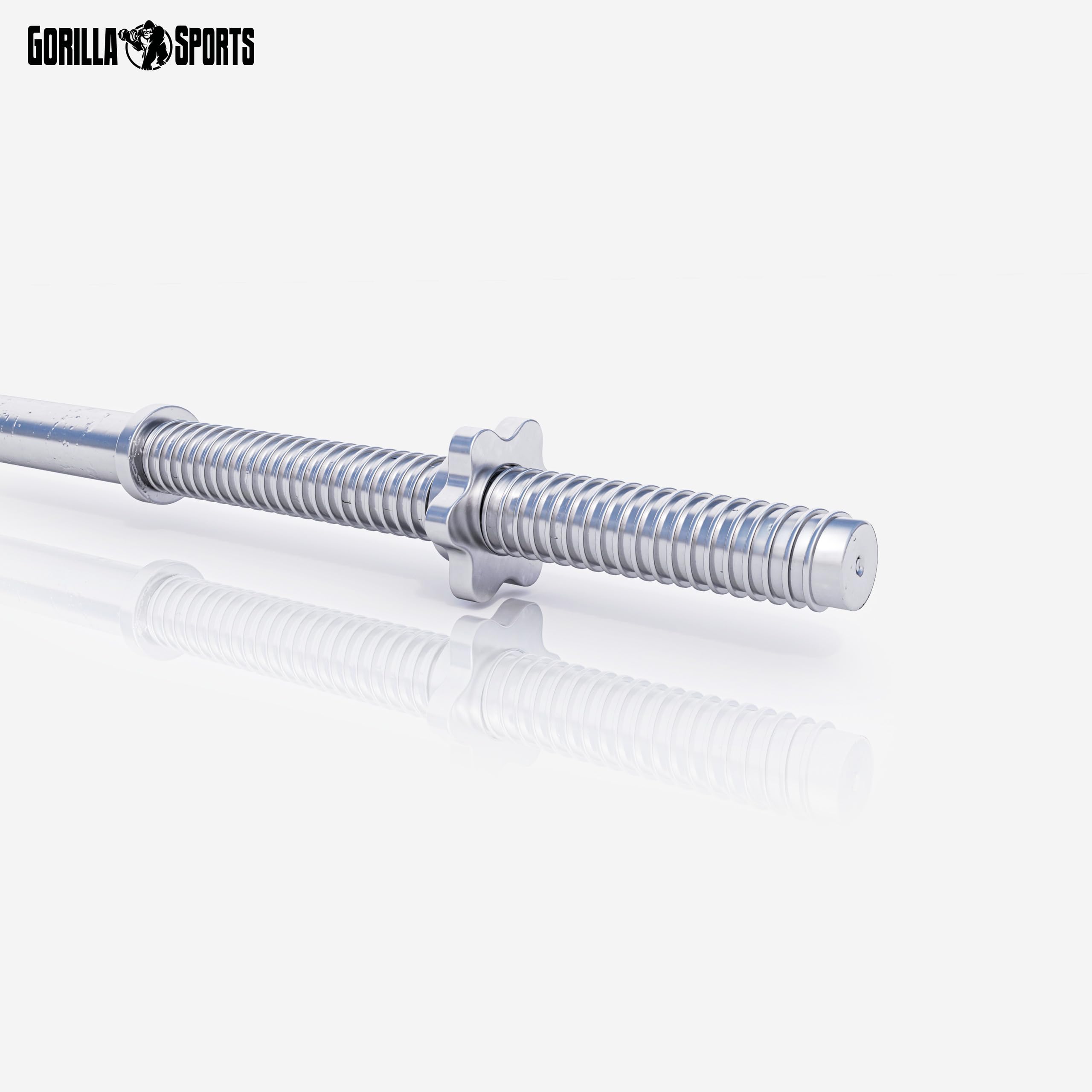 Gorilla Sports Barre D'Haltères Longue 130cm - Diamètre 30mm Avec 2 Fermoirs à Ressort, Chrome Noir