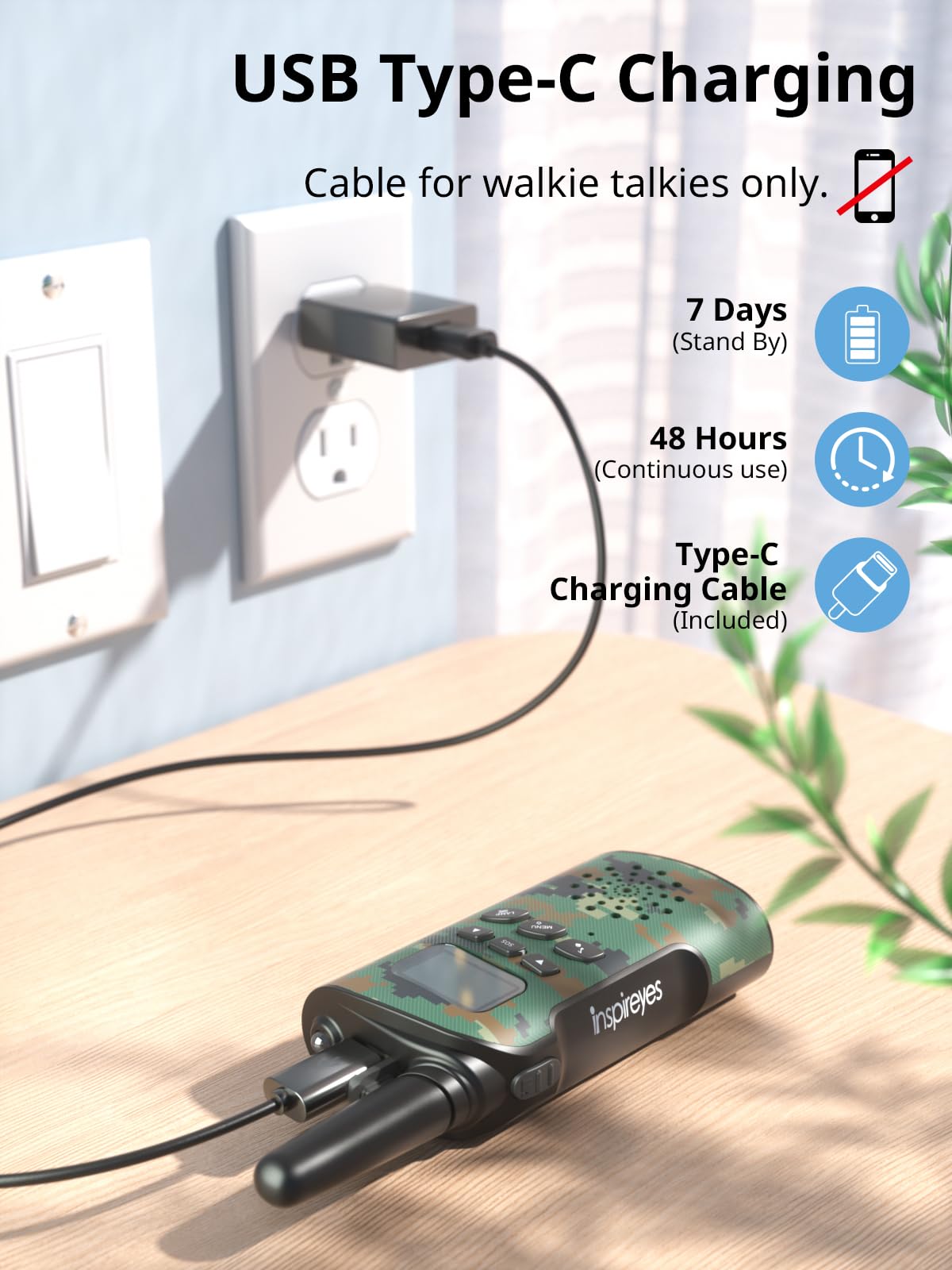 Talkies-walkies Enfants Inspireyes - Portée 3km, Rechargeable USB-C, 3-12 Ans
