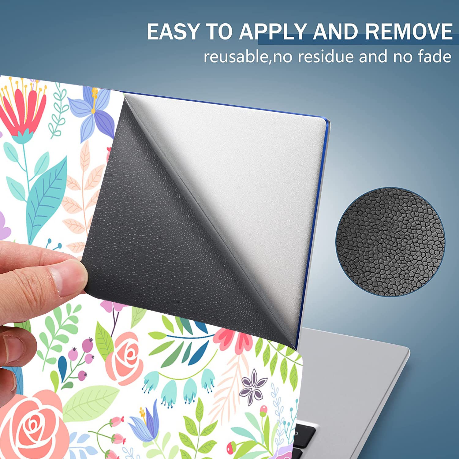 Adesivo universale per netbook, riutilizzabile, per notebook, con motivo floreale, motivo: fiori e foglie
