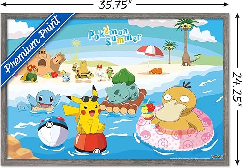 Vista 62 de Trends International Pokémon - Summer Wall Poster, 34L x 22.4W, Gold Framed Version