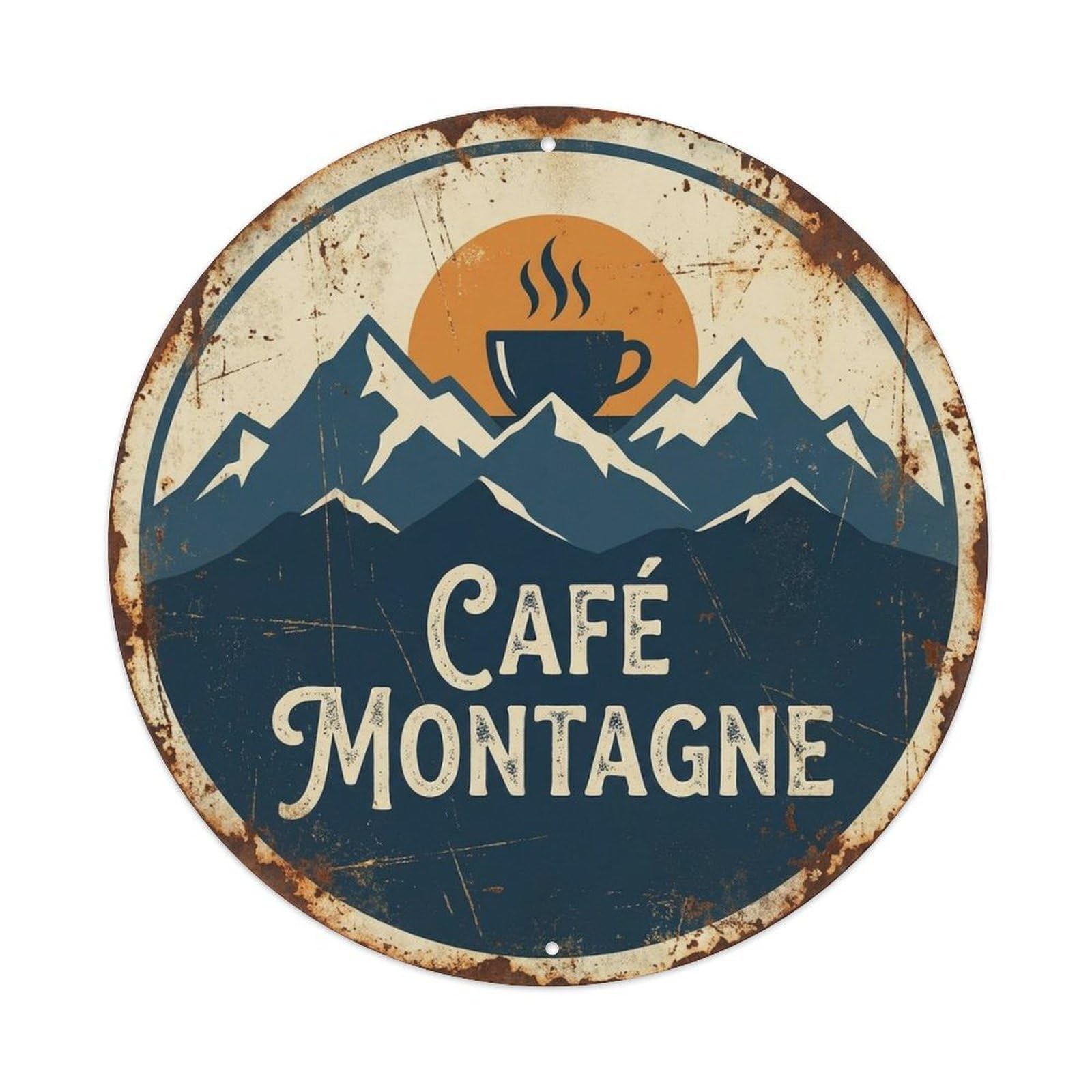 Mountain Moka Peak Pot Shopfront Coffeehouse Espresso Metal Tin Sign Plaque Wall Decor for Cafe, Man Cave, Club Bar, Office, Home Garden Round Metal Poster 8x8Inch
