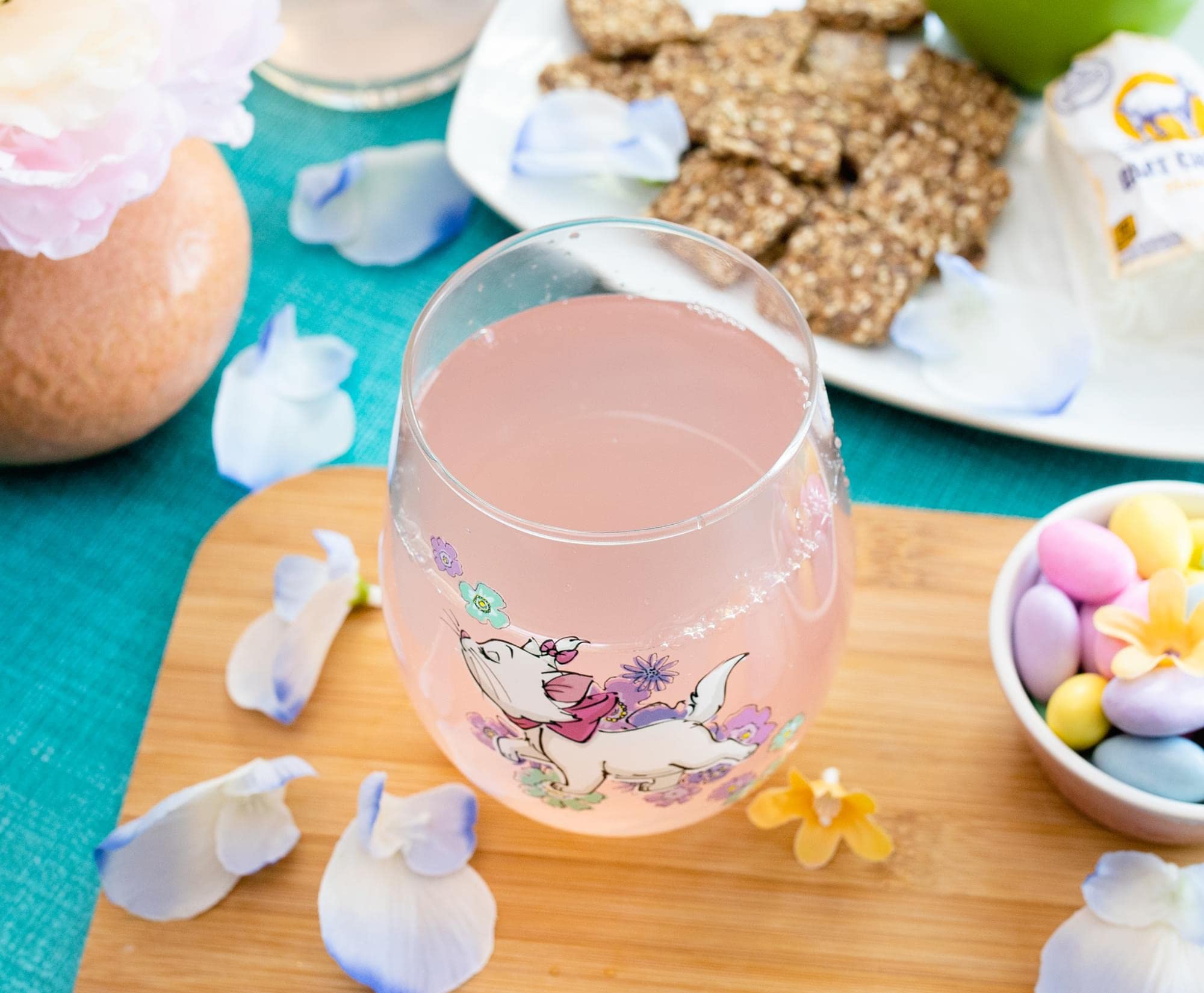 Disney The Aristocats Marie Walking Copa de vino sin tallo, vaso para mimosas, cócteles, utensilios de bar para el hogar para licor, decoración de cocina, bonitos regalos y coleccionables Kawaii
