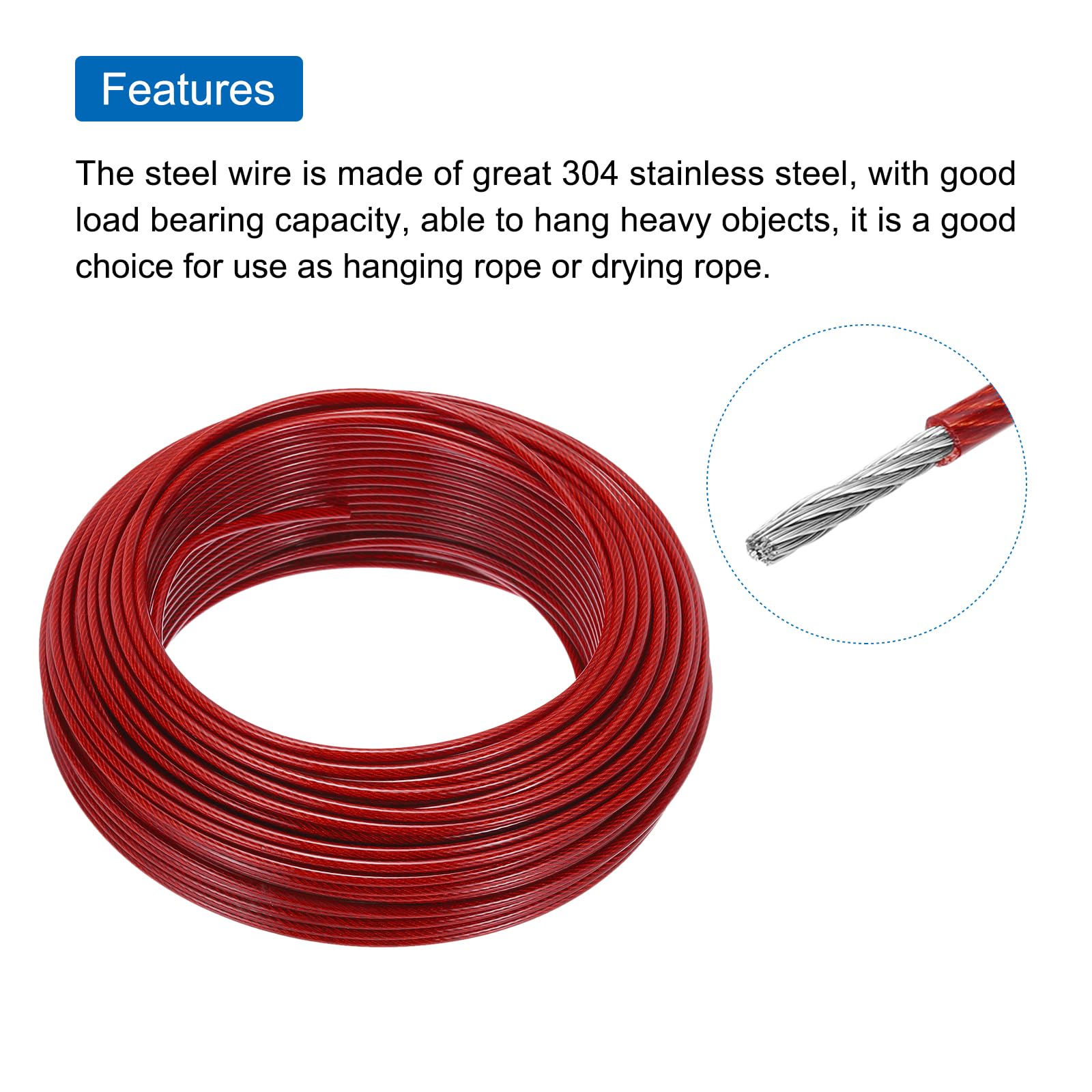 QUARKZMAN 30 Piezas 164 Pies 50 Metros de Cable de Acero Inoxidable Rojo