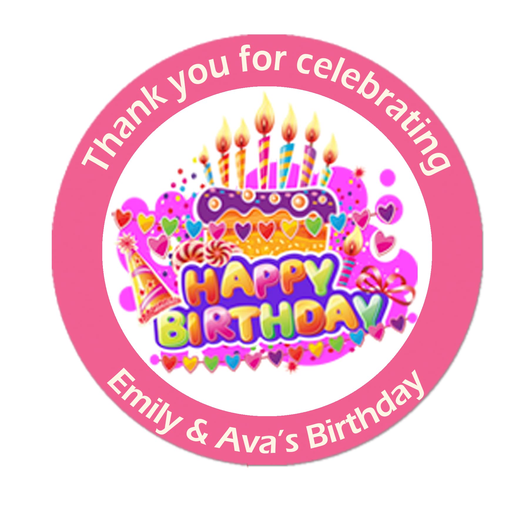 Treasured Forever Pink 24 X Personalised Birthday Stickers For Party Thank You Sweet Cone Bags Cake Box Video Games Party Bus Class Gifts (Pink)