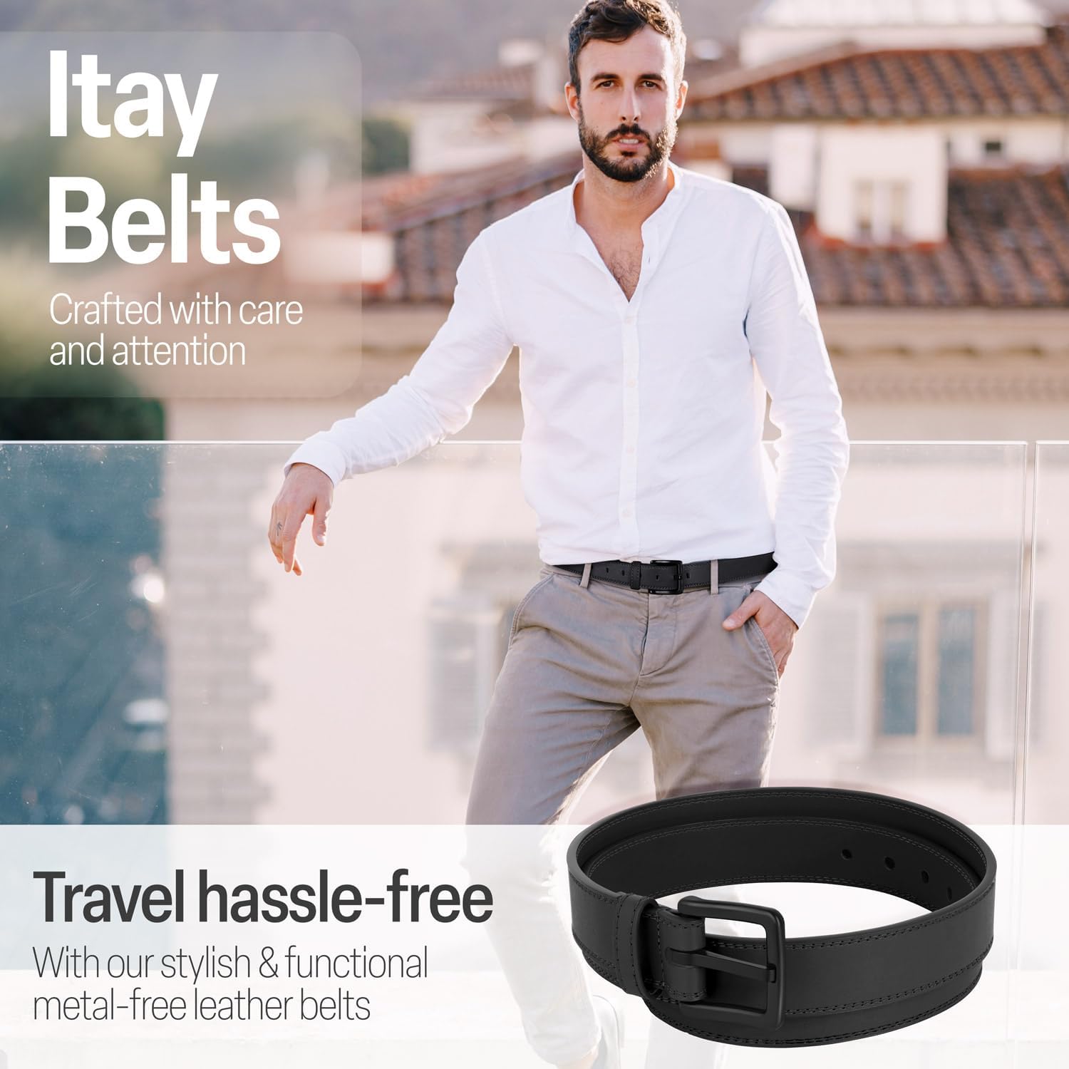 ITAY Metal Free Hypoallergenic Leather TSA Belt, Nickel Free Mens Belt, Non Metal Belt, Men Strudy Airport Friendly TSA Belts - Image 5
