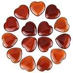 Marrywindix 15 Packs 0.8 Inch Healing Crystal Natural Red Agate Heart Love Carved Palm Worry Stone Chakra Reiki Balancing