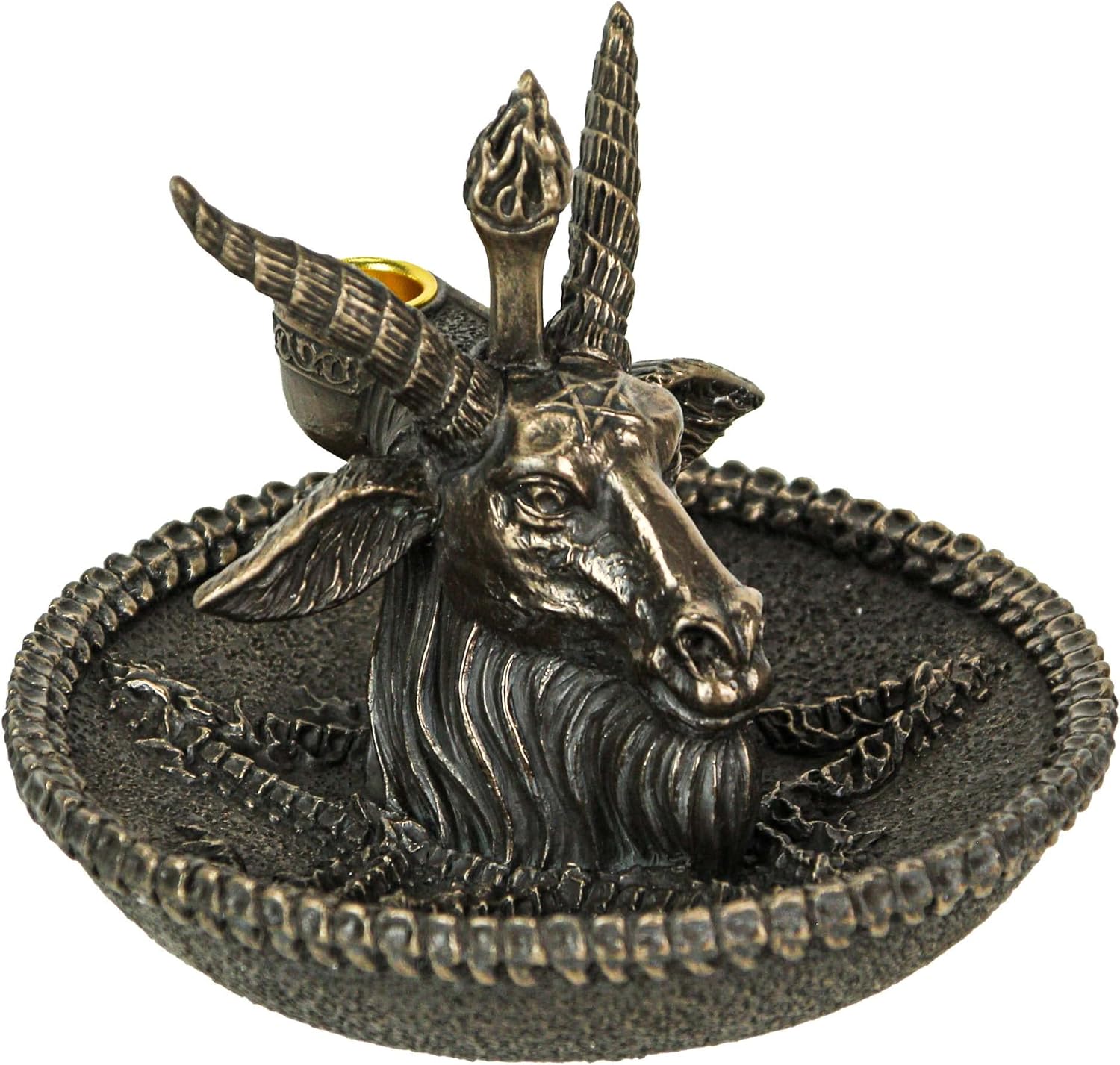 Veronese Design 4 1/8" Beast Head Baphomet Resin Sculpture Bronze Finish Back Flow Incense Bowl