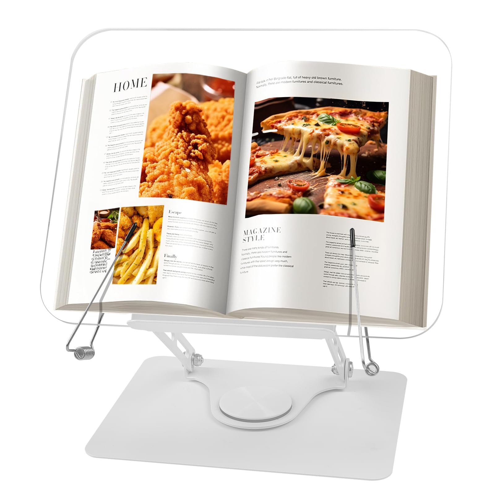 Foyucool Acrílico Atril para Libros con base giratoria de 360°, Soporte de Libro para Lectura, Plegable, Altura Ajustable, para Partituras, Libro, Tablet, Acrílico
