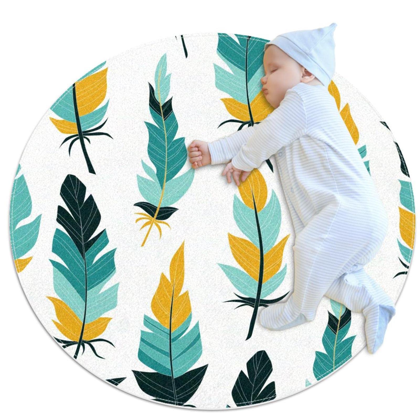 Tapis de salle de bain plume 1m rond et antidérapant coloré