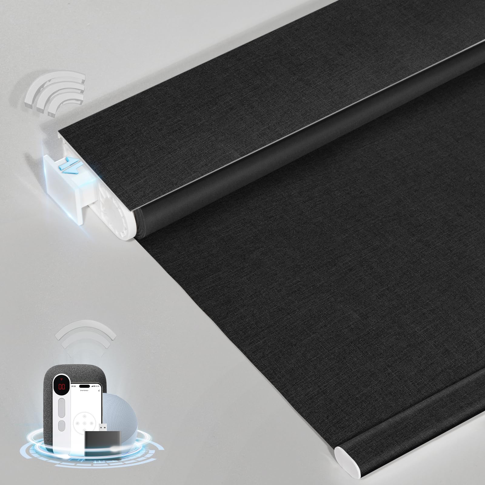 Photo 1 of ***SIMILAR ITEM*** MANSNIX Smart Motorized Blinds with Remote, Cordless No-Drill Automatic Roller Shades, Blackout Electric Blind for Windows, Linen Stone, 35.5 x 72