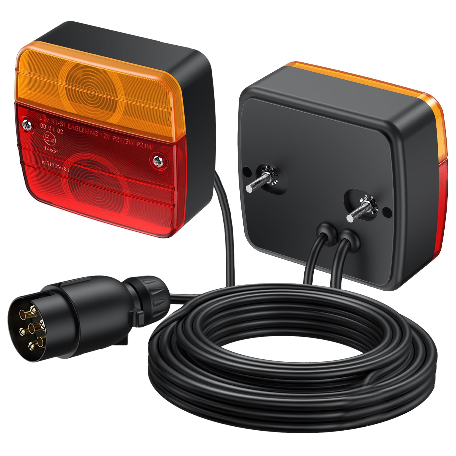 2 piezas Luz Trasera para Remolque 12V Pilotos Traseros Remolque | con 7.5 Metros de Cable E13 7 Pines para Camiones Caravanas Furgonetas Barcos Luces Traseras Iluminación