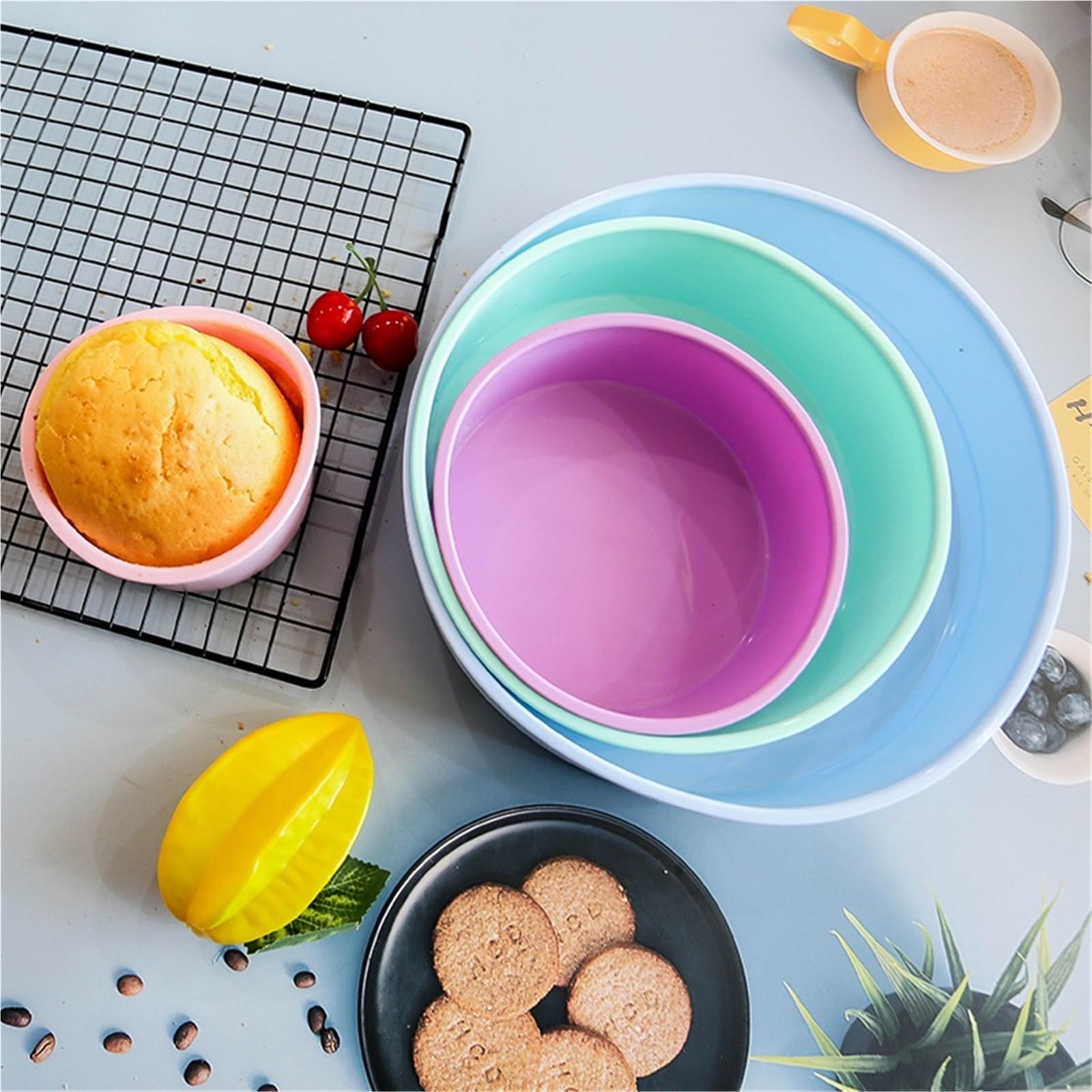 2 moldes redondos de silicona antiadherentes for hornear pasteles, fondant, cilíndricos, for repostería, utensilios cocina Para Hornear Pasteles Y Pan(Purple,10 inch)