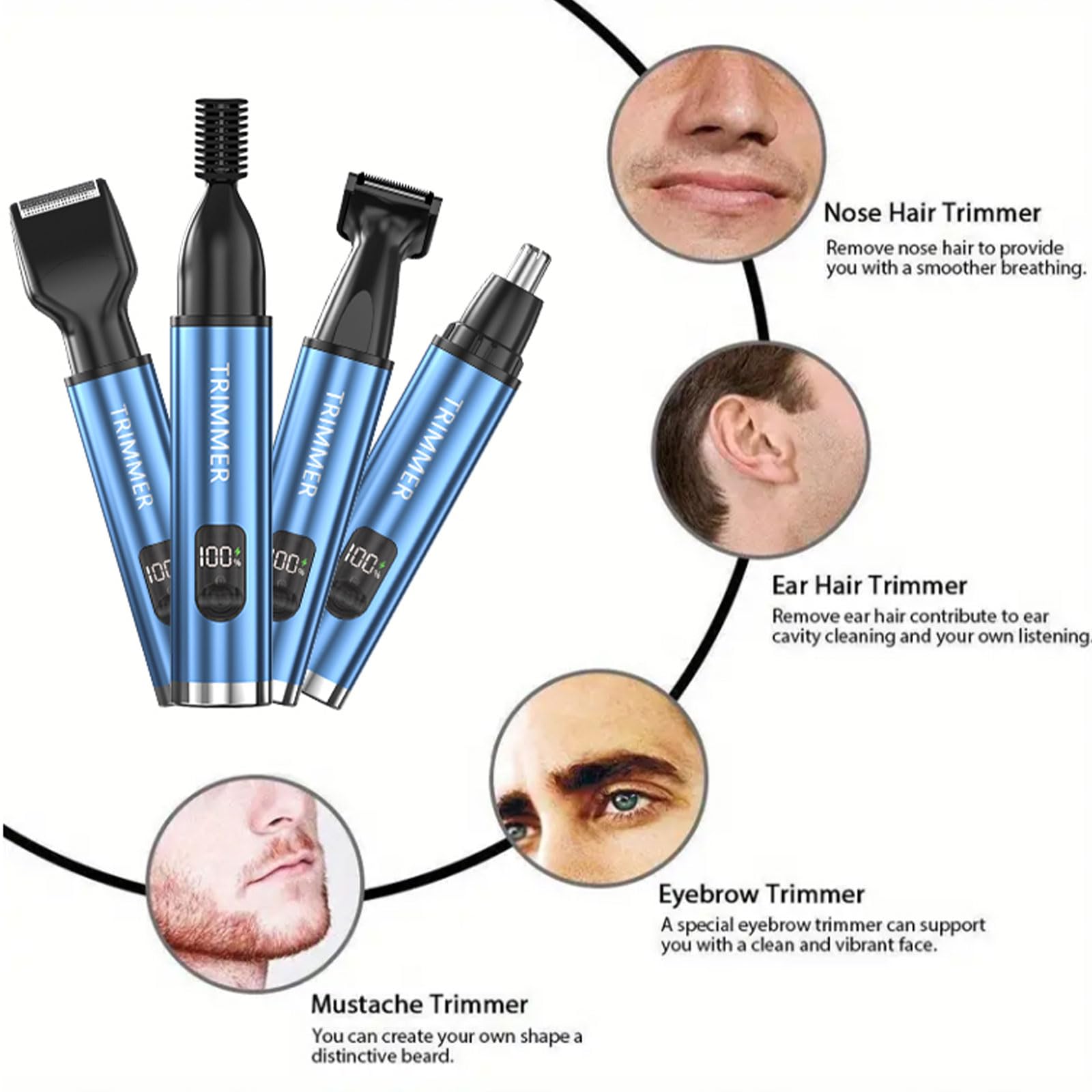Rasoio per capelli naso Strumento da barba elettrico 4 in 1 Dispositivo per la toelettatura Rasoi elettrici Strumento per la toelettatura ricaricabile USB Dispositivo portatile