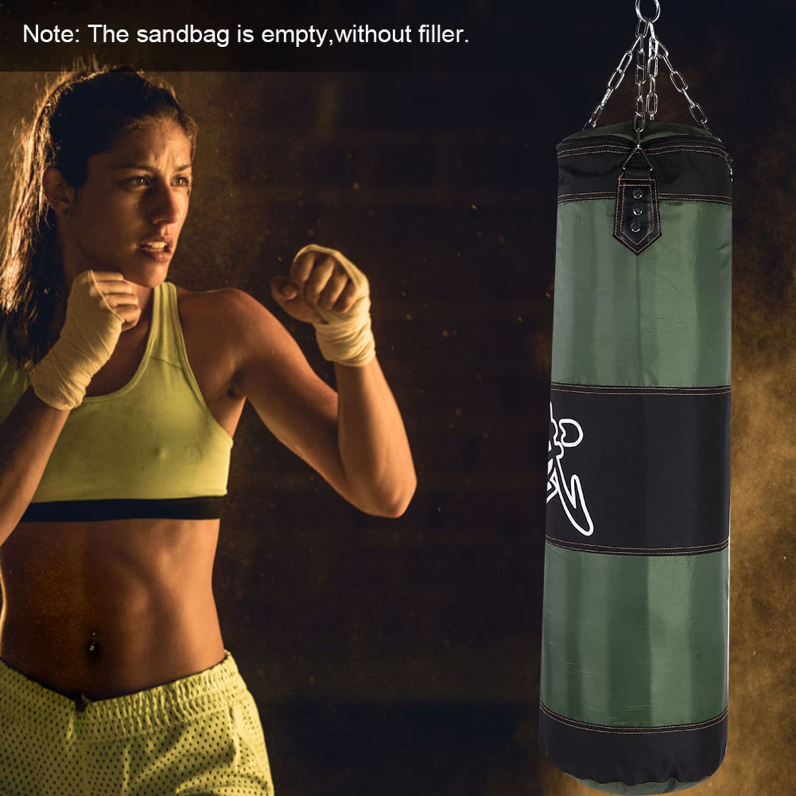 Fafeims Pusty ciężki worek treningowy MMA Boxing Kickboxing Workout Training Zestaw worków z piaskiem z łańcuchem mocującym (1m-zielony)