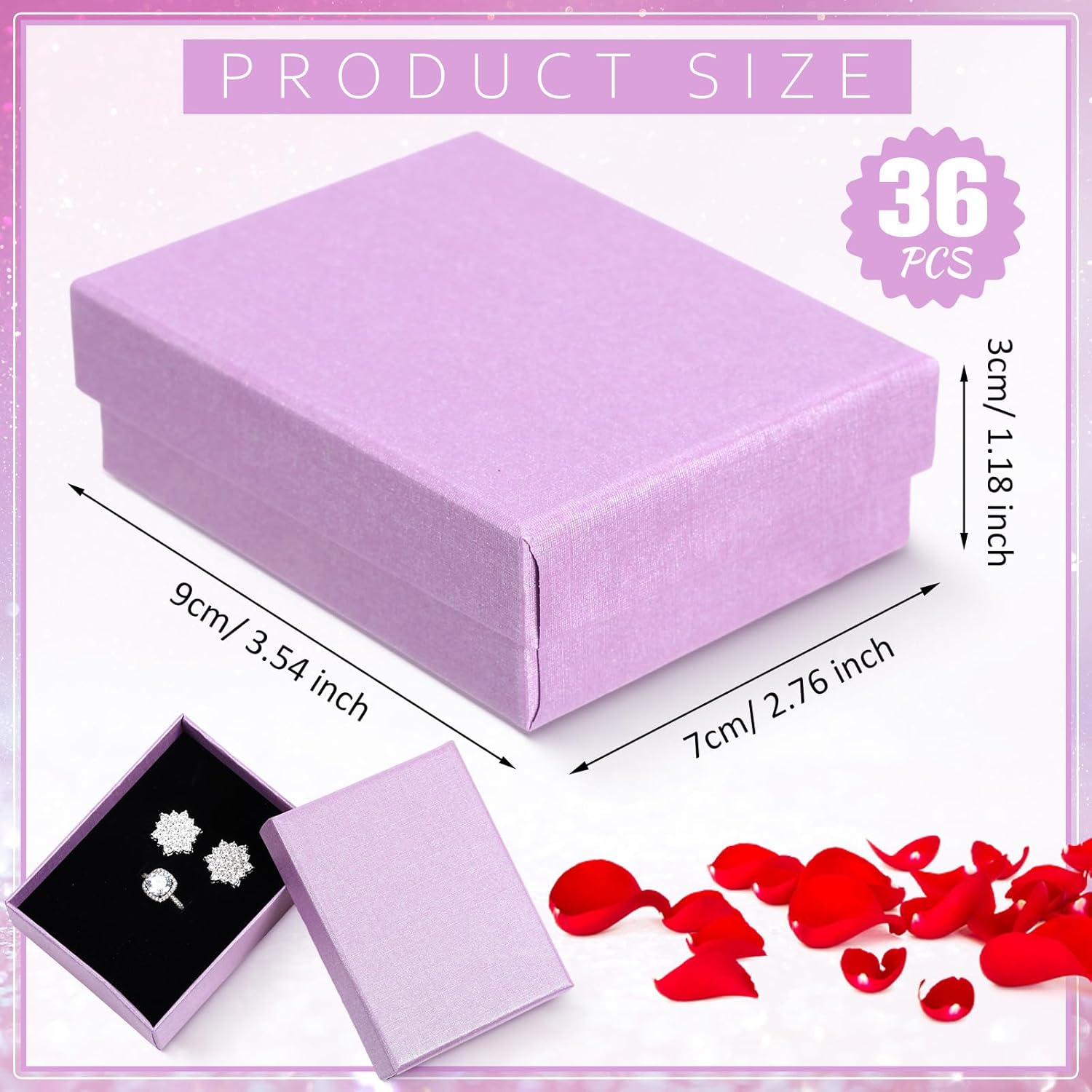 Sasylvia 36 Pcs Jewelry Cardoard Gift Boxes Packaging Necklace Ring Earring Storage Box with Cushion 3.5x2.8x1.2 Inch (Pink Purple) - Image 2