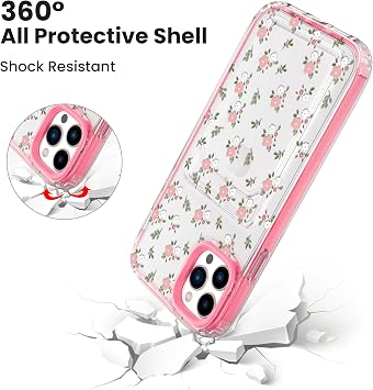 ZCDAYE iPhone 13 Pro Max用ケース、花柄クリアケース カードホルダー付き ワイヤレス充電対応 透明 ソフト TPU 耐衝撃携帯電話ケース iPhone 13 Pro Max6.7インチ用、レッド