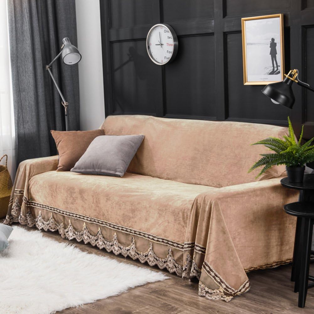BJRKEOEK Plush slipcover sofa,Solid color Anti-slip Stretch Modern minimalist style European Sofa cover-B 4 Seater