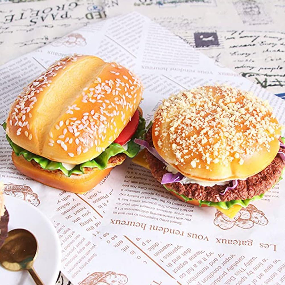 NOLITOY 2pcs Artificial Hamburger, Fake Bread Model for Home Kitchen Shop Display Photography Props Baking