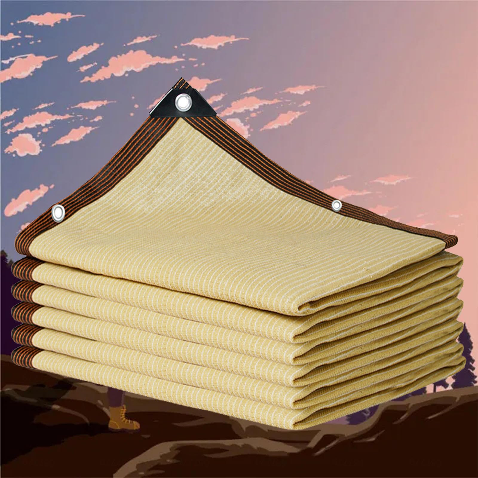 Toldo de exterior de 4x5 m rectangular beige con ojales