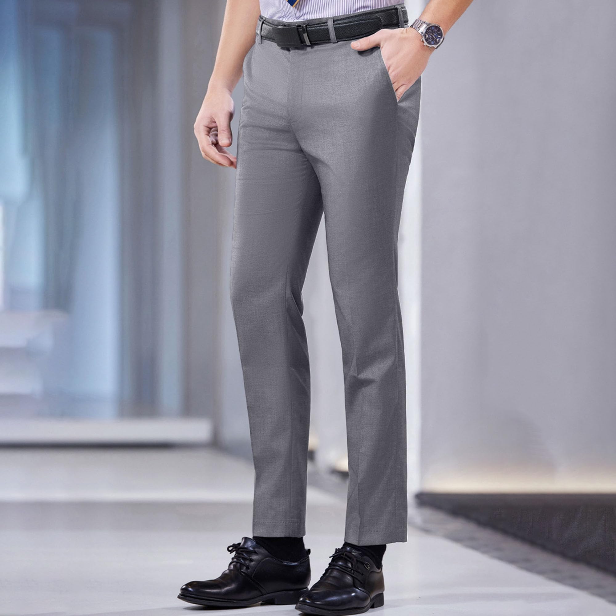 Pantaloni da uomo slim fit elasticizzati a 4 vie, pantaloni formali e moderni, vestibilità classica, pantaloni da uomo