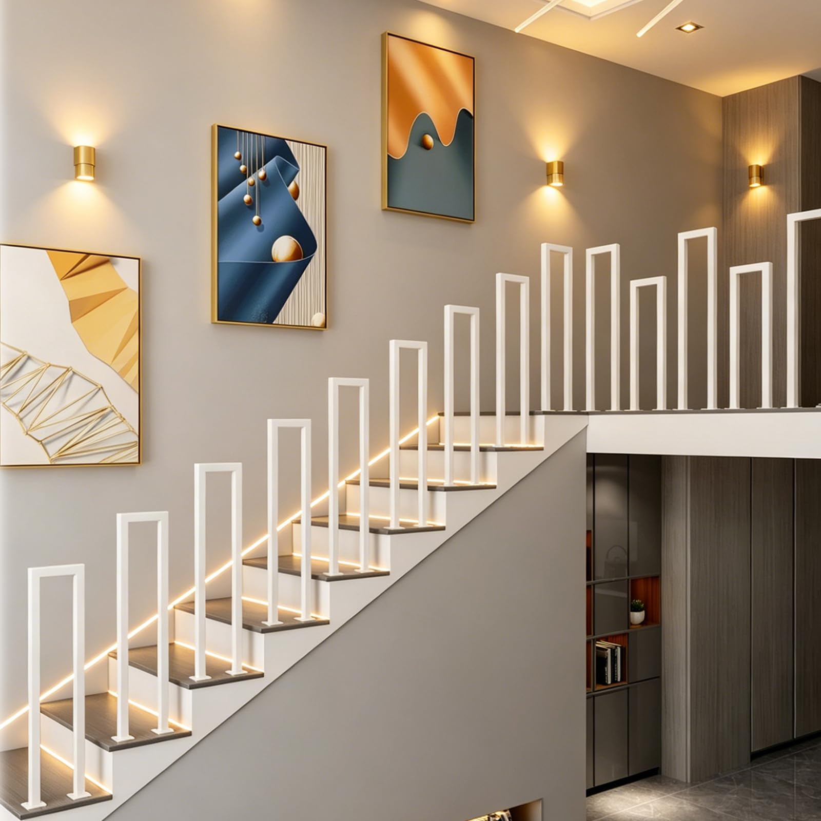 Errtsdb White Hand Rail For Stairs【Errtsdb Handrails For Outdoor Steps, 100Cm-Right Angle, 】 Indoor Stair Railing, U-Shaped Railing For Outdoor Steps, For Stairs, Garden, House Entrance, Backyard, Balcony