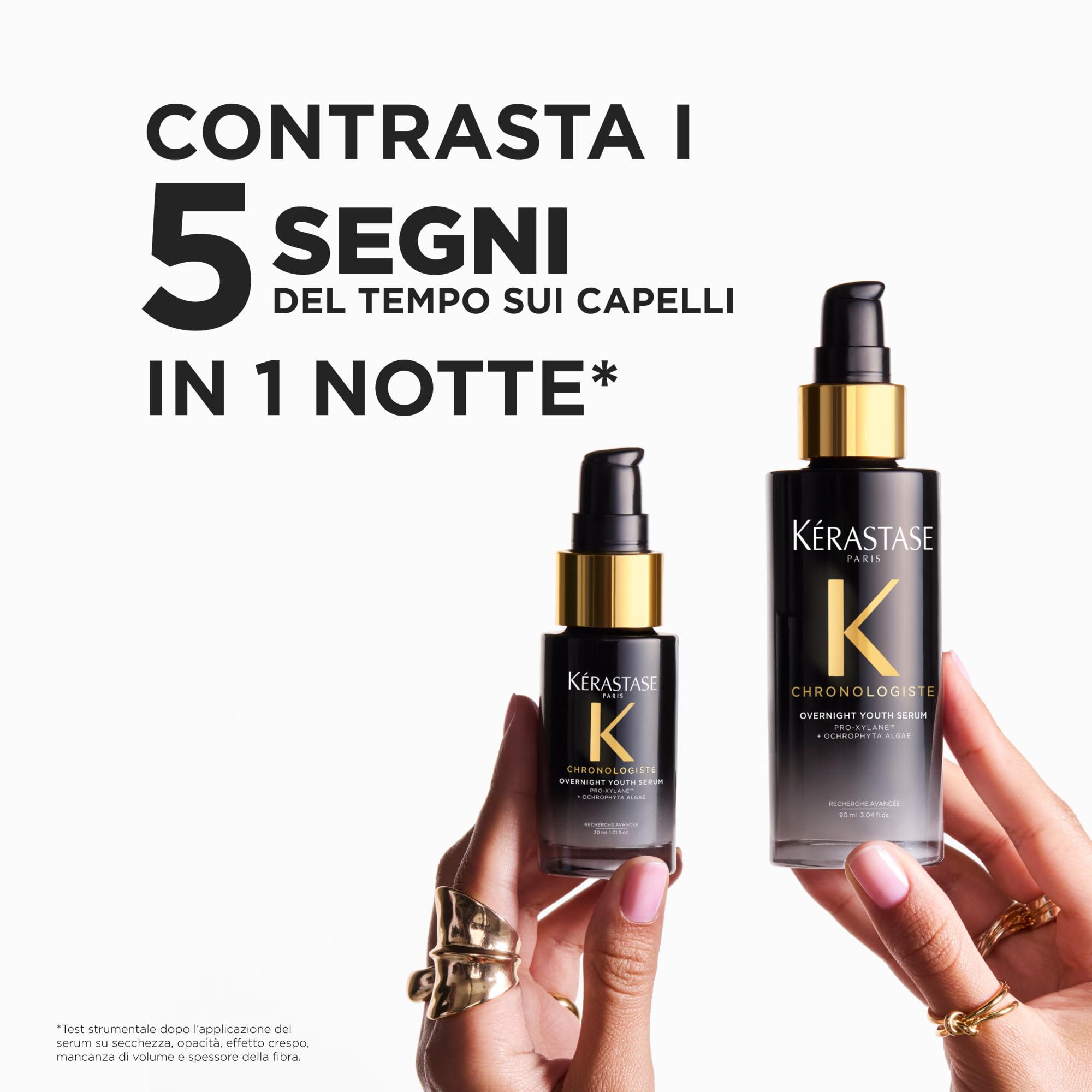 Kérastase Chronologiste Overnight Youth Serum Crema notte anti-età con alghe Pro-Xylane & Ochrophyta, contro l'effetto crespo e la lucentezza, per capelli lisci, 30 ml