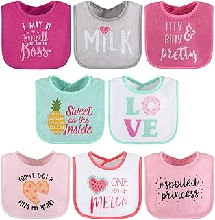 The Peanutshell Baby Girl Terry Bib Set of 8-100% Cotton, Soft, Absorbent Baby Bibs, Toddler Girl Set, Newborn & Infant Bi...
