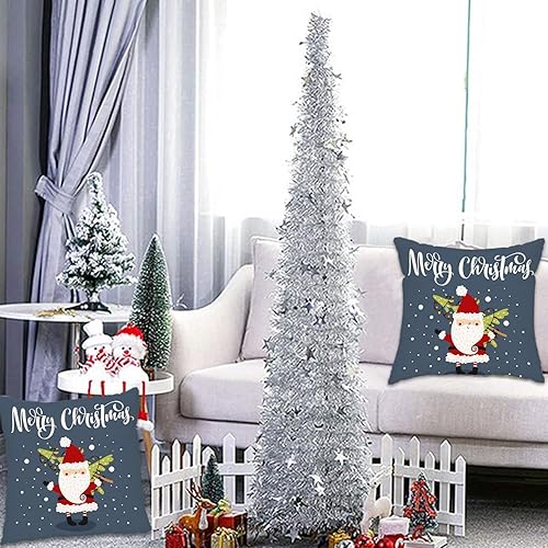 Miniatura 5 de Britimes Juego de 4 fundas de almohada de Navidad de 18 x 18 pulgadas, fundas decorativas de lino y algodón para el hogar, exteriores, para sofá,