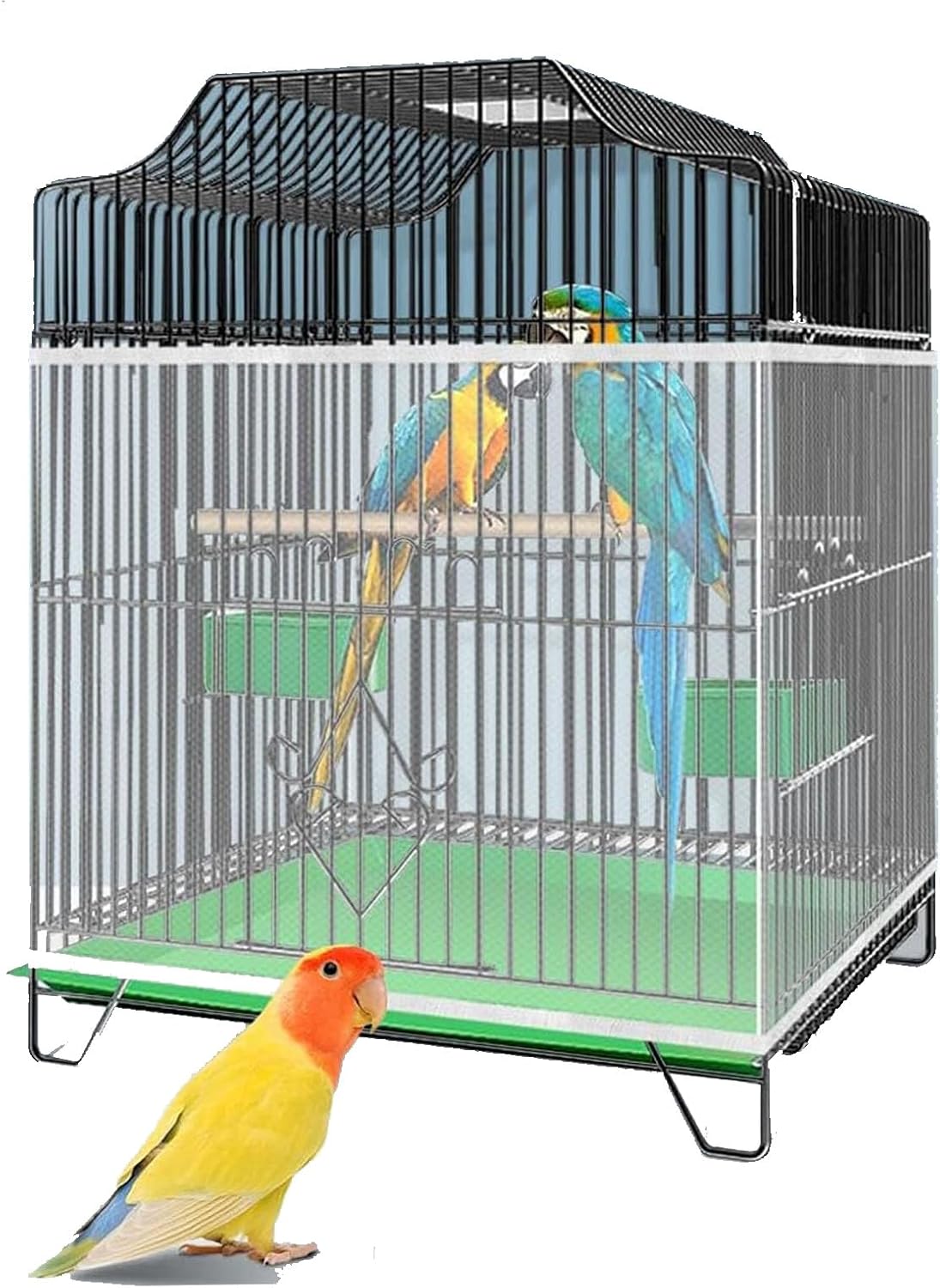 1PCS Bird Cage Cover, Net, Stretchy Seed Catcher Universal Ventilate Dust-Proof cage Skirt (L+White)