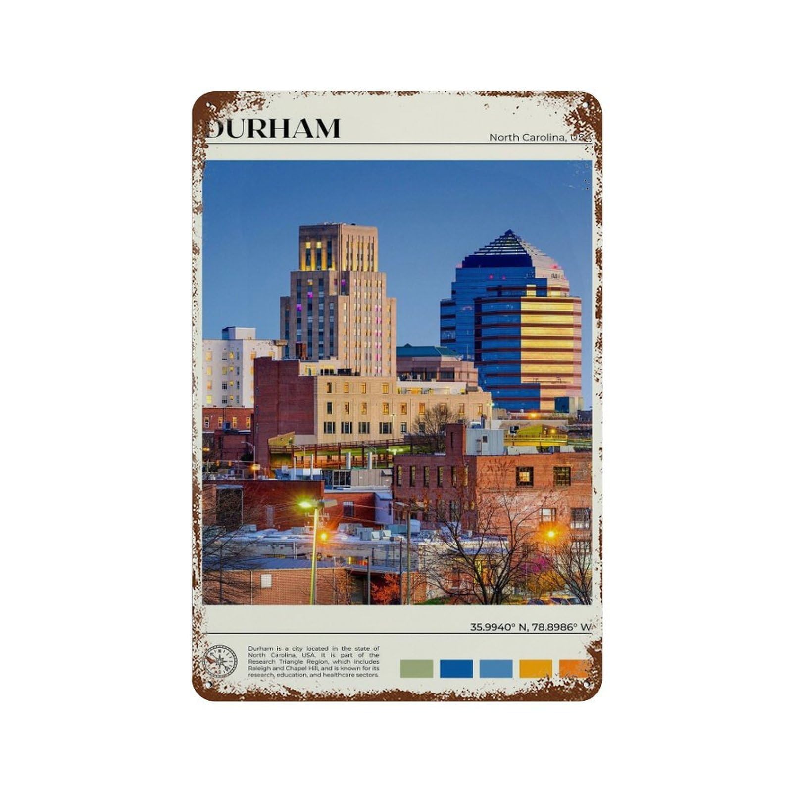 xiaoxiaoshen Real Photo Durham Decor North Carolina USA Wall Decor Art Metal Tin Poster Modern Home Decor Art Home Bar Shop Decorations Vintage Sign 30x20cm