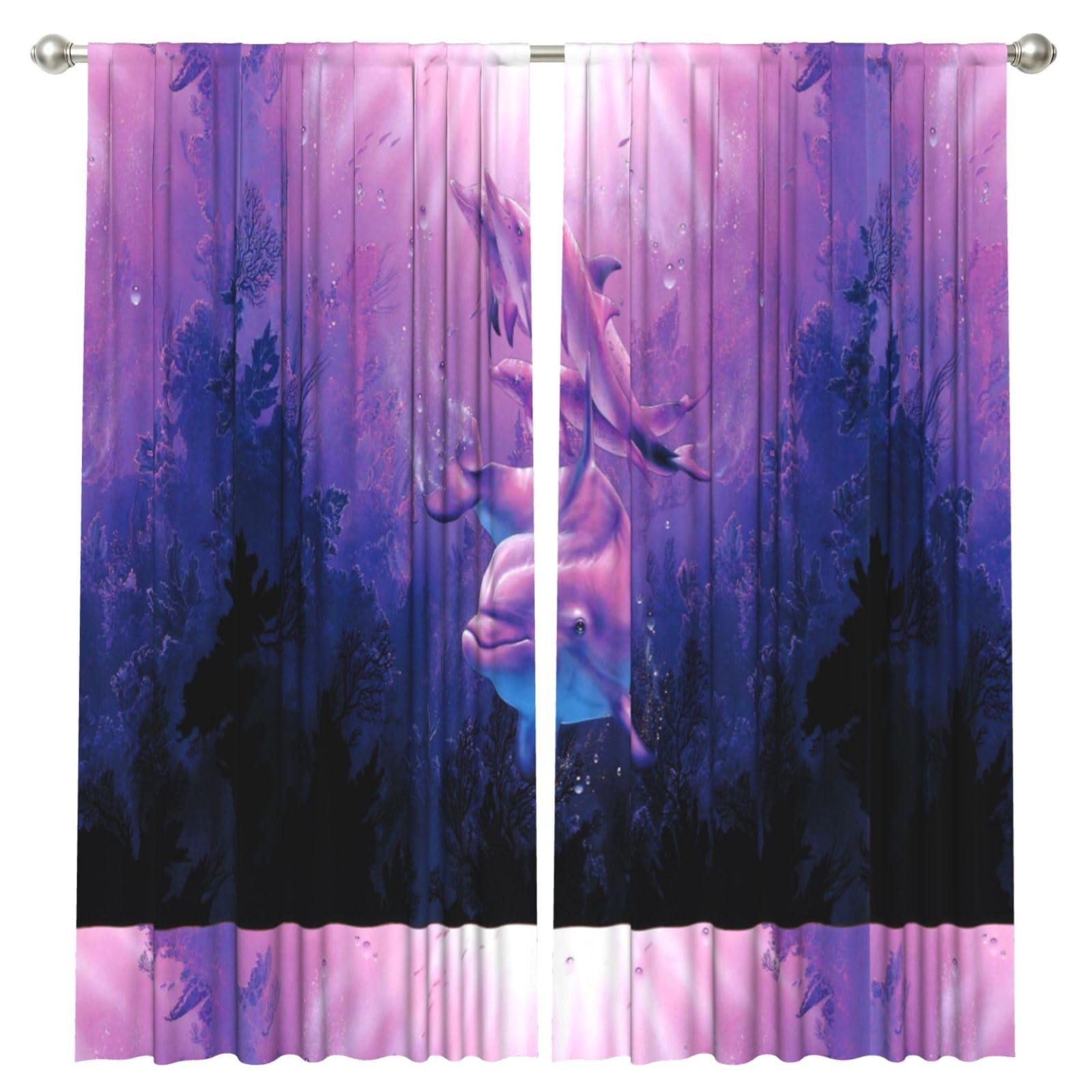 InOmak Dolphins Animal, 2 Panels Window Curtains 52 x 84 Inch Blackout Curtains for Living Room Bedroom