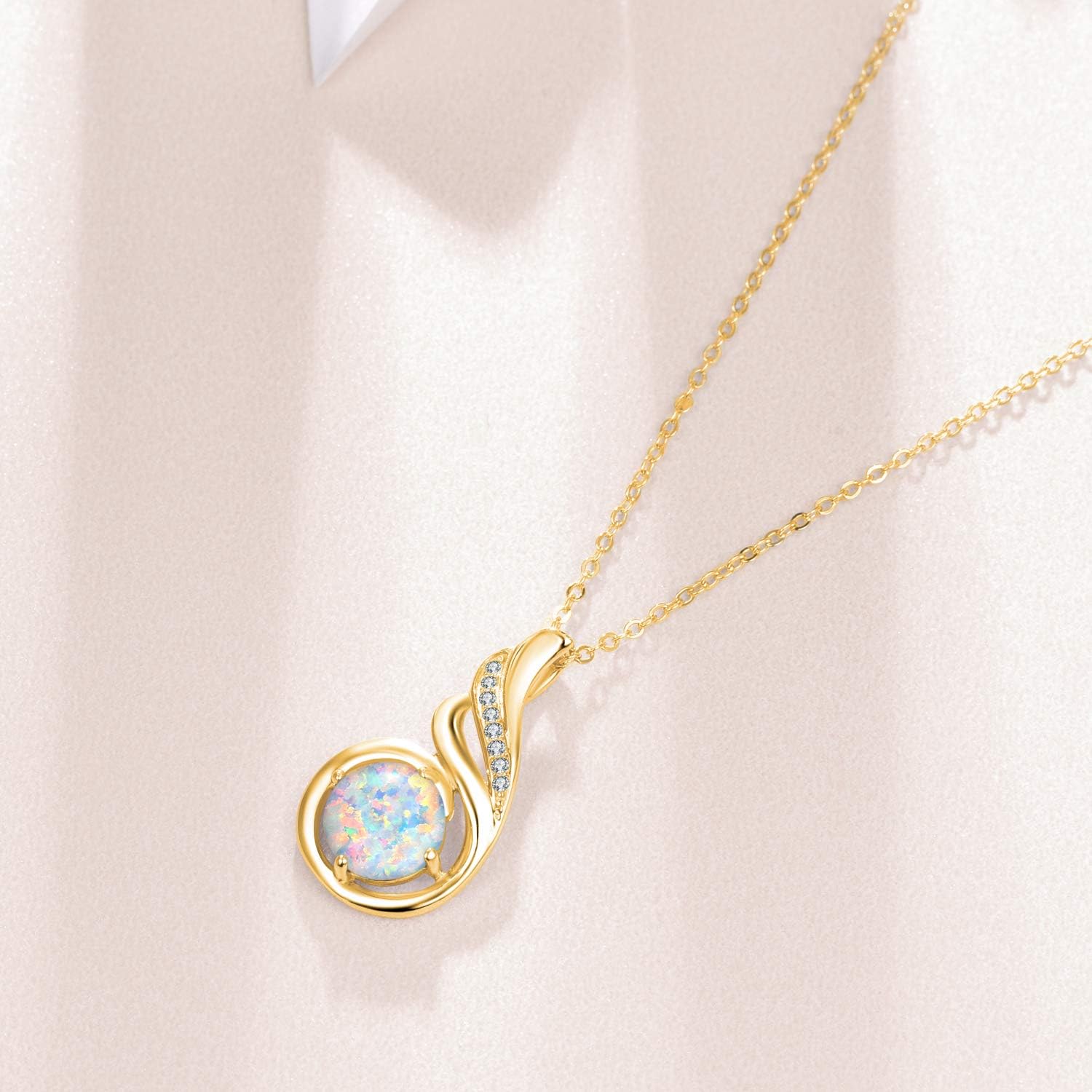 KINGWHYTE Opal Necklace 925 Sterling Silver Phoenix Princess Necklace, Opal Pendant for Women Birthstone Jewelry Birthday Gift for Her - Image 2