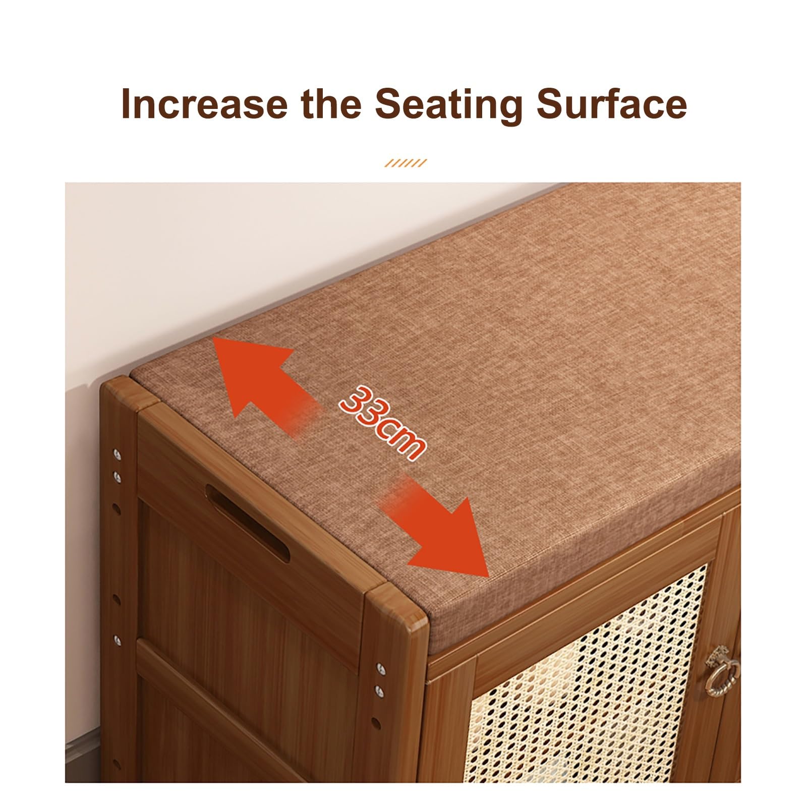 Taburete Almacenaje de Bambú, Banco de Entrada, Banco Almacenaje Dormitorio para Entrada, Baul Zapatero Adecuado para Vestíbulo, Pasillo, Dormitorio, etc.(Rattan Door,70cm/27.5in)
