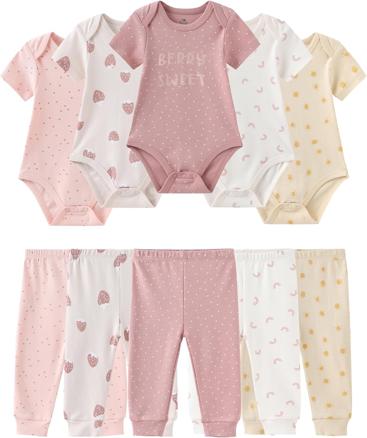 Baby Girl Bodysuit and Pant Set Cotton Ribbed Mix Summer Infant Girls Clothes Outfits 0-12 Month