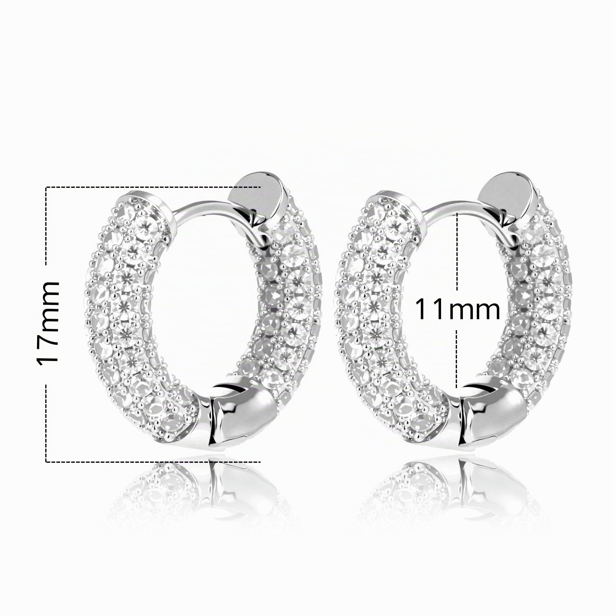 HUGE TOMATO Orecchini a cerchio Huggie Diamonde in argento 925, da donna,orecchini uomo, 17 mm, in argento 925, regalo di compleanno per donne, Argento, Zircone