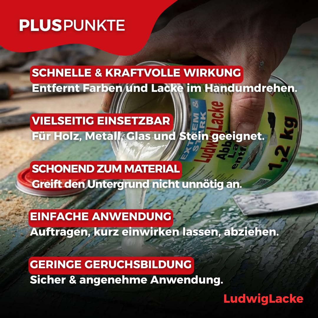 Der Originale LudwigLacke Abbeizer Lackentferner 2x1,2 kg, für Holz und Metall – (Kraftvoller Farbentferner) für (professionelle Ergebnisse) für Metal und Holz